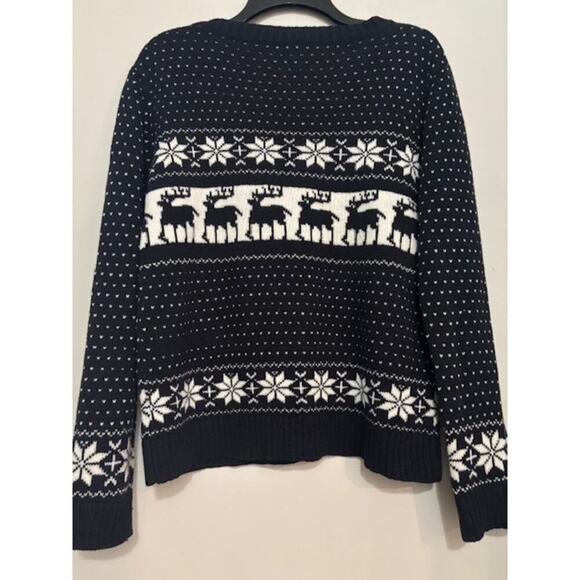 POL Womens Navy Blue Fair Isle Nordic Reindeer Pullover Sweater Size Large - Picture 3 of 6